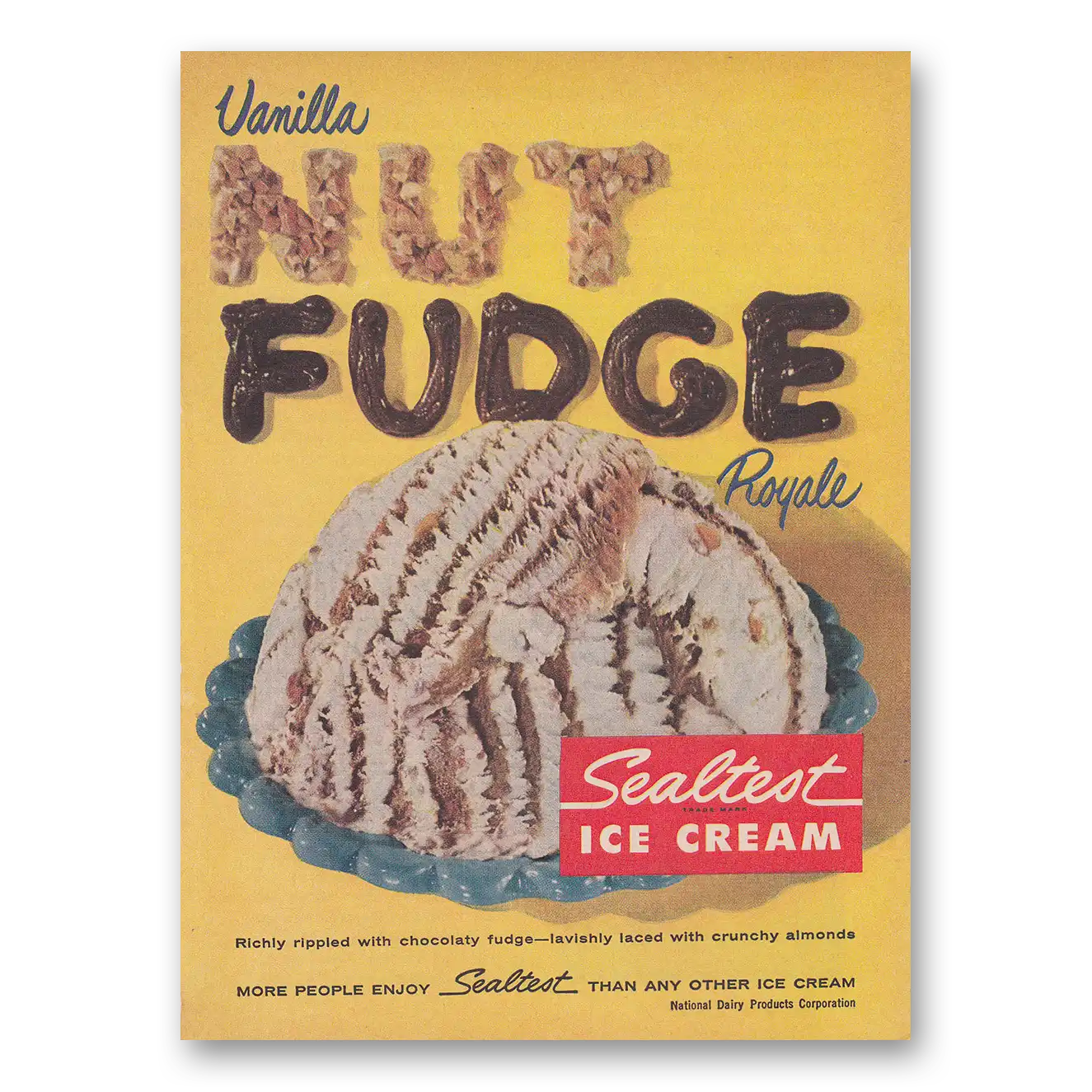 1959 Sealtest Vanilla Nut Fudge Ice Cream Rich Rippled Chocolaty Fudge Vintage Magazine Print Ad