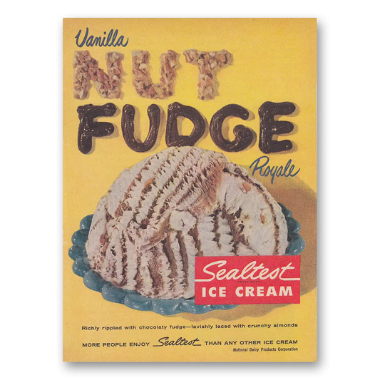 1959 Sealtest Vanilla Nut Fudge Ice Cream Rich Rippled Chocolaty Fudge Vintage Magazine Print Ad