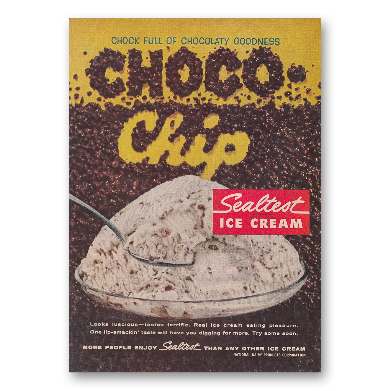 1959 Sealtest Choco Chip Ice Cream Chock Full of Chocolaty Goodness Vintage Magazine Print Ad