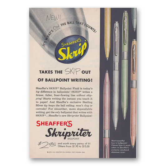 1959 Sheaffers Skripriter Pen Takes the Skip Out of Ballpoint Writing Vintage Magazine Print Ad