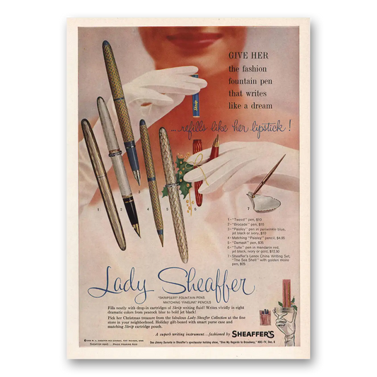 1959 Lady Sheaffer Pen Give Her the Fashion Vintage Magazine Print Ad