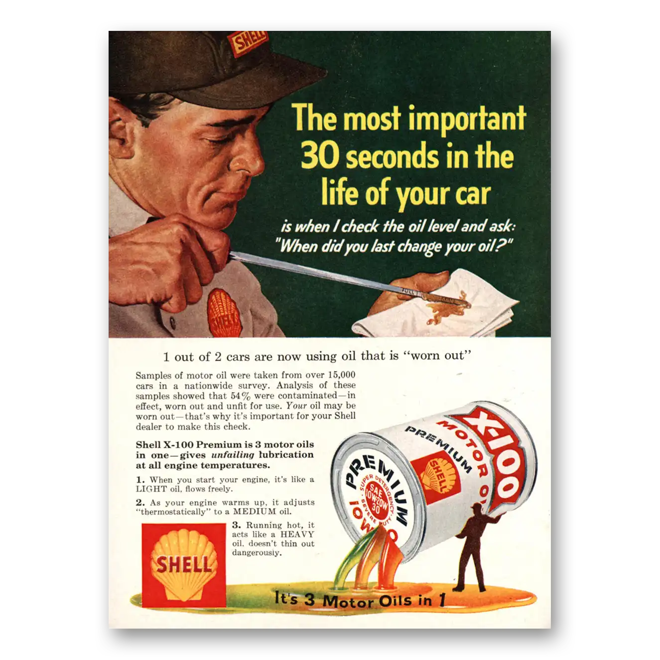 1959 Shell Motor Oil Most Important 30 Seconds In the Life of Your Car Vintage Magazine Print Ad