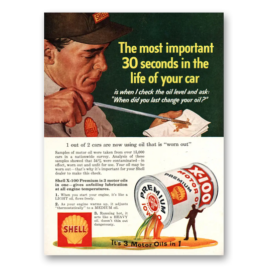 1959 Shell Motor Oil Most Important 30 Seconds In the Life of Your Car Vintage Magazine Print Ad