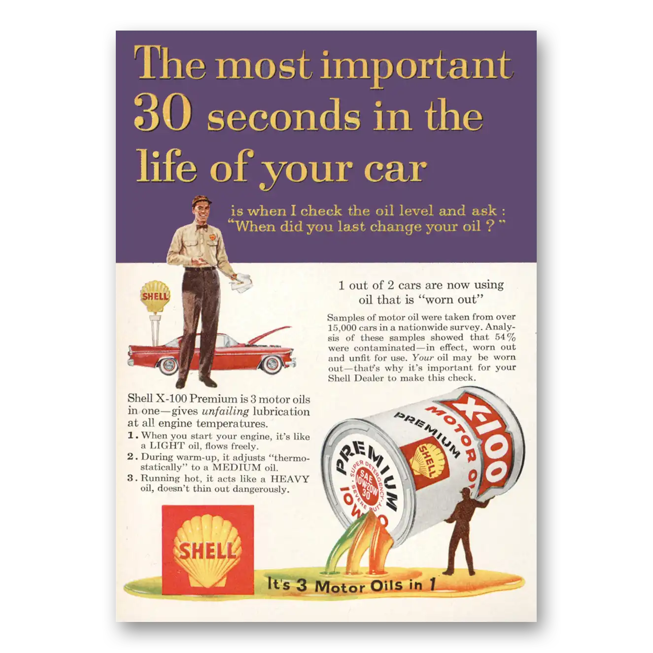 1959 Shell Motor Oil Most Important 30 Seconds Vintage Magazine Print Ad