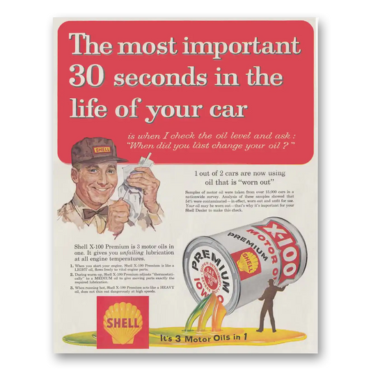 1959 Shell Motor Oil Most Important 30 Seconds Vintage Magazine Print Ad