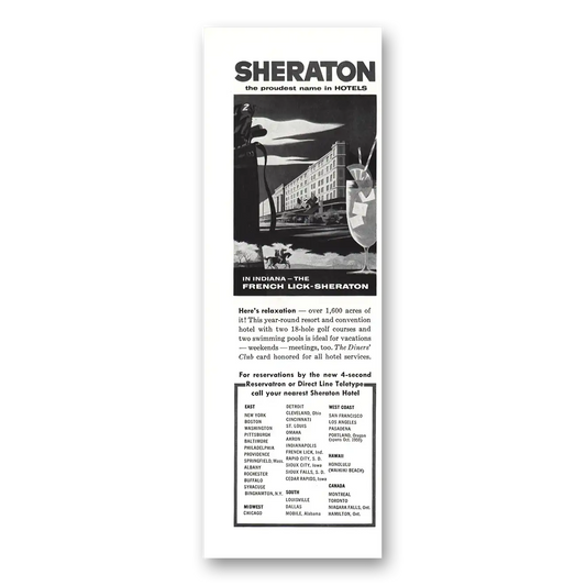 1959 French Lick Sheraton Hotel Indiana Vintage Magazine Print Ad