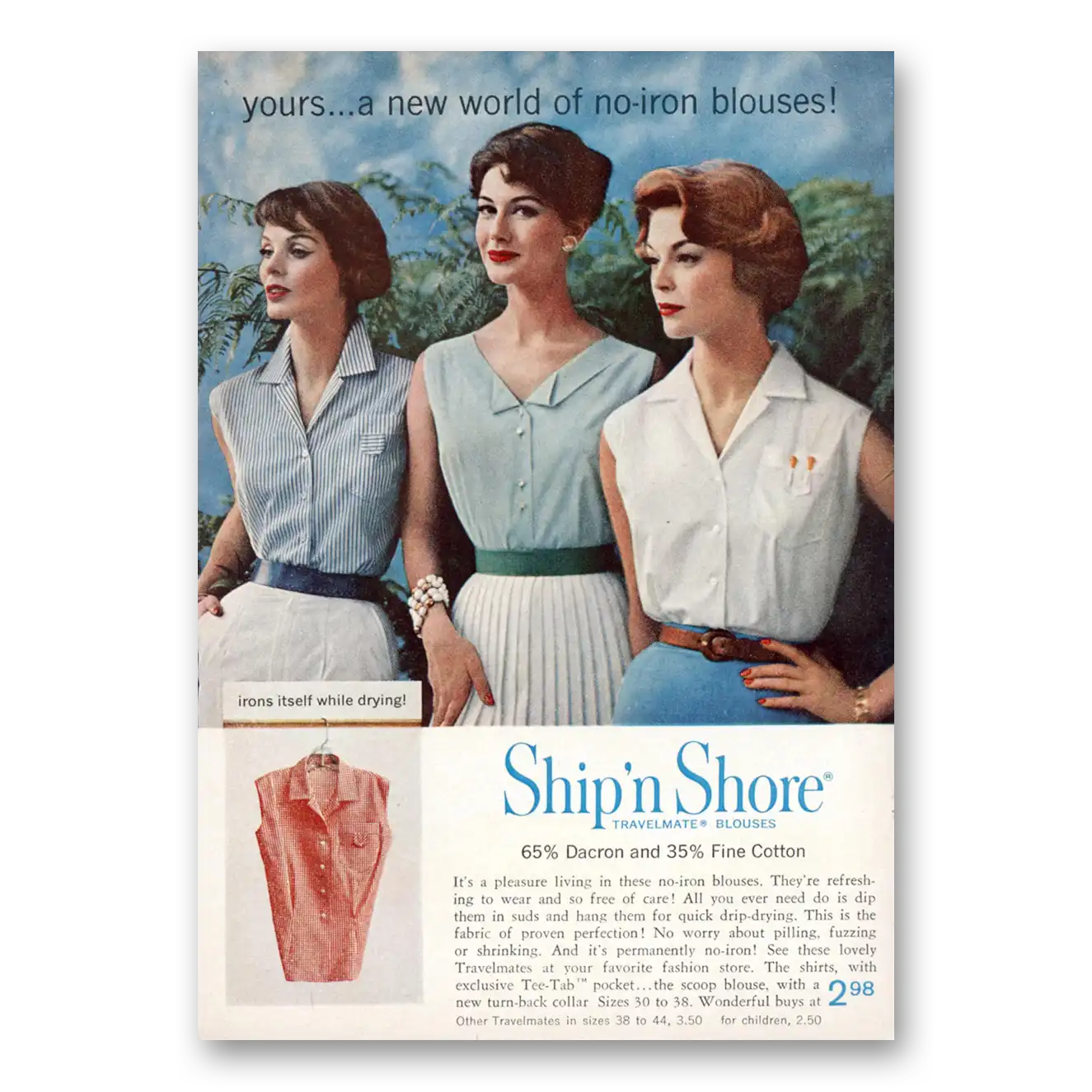 1959 Ship n Shore Blouses No Iron Blouses Vintage Magazine Print Ad