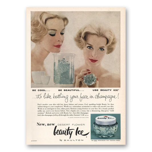 1959 Beauty Ice Bathing Your Face In Champagne Vintage Magazine Print Ad