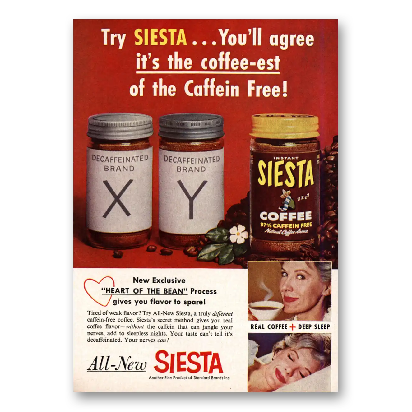 1959 Siesta Coffee Coffee Est of the Caffein Free Vintage Magazine Print Ad