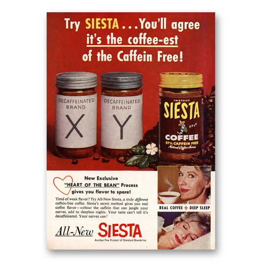 1959 Siesta Coffee Coffee Est of the Caffein Free Vintage Magazine Print Ad