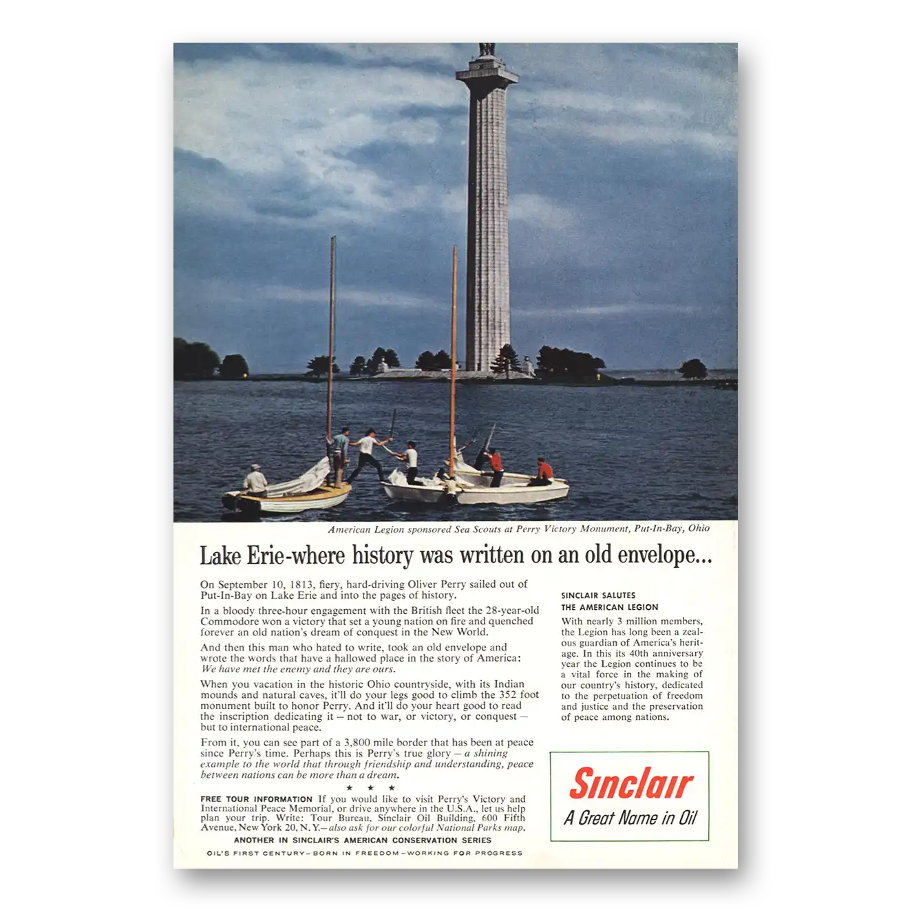 1959 Sinclair Lake Erie Perry Victory Monument Vintage Magazine Print Ad