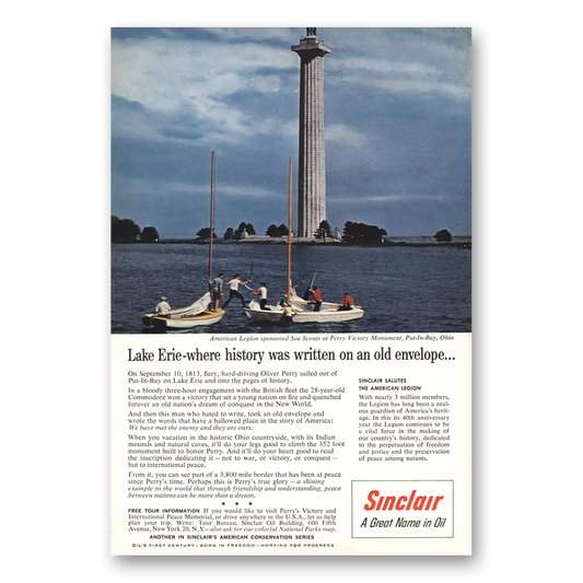 1959 Sinclair Lake Erie Perry Victory Monument Vintage Magazine Print Ad