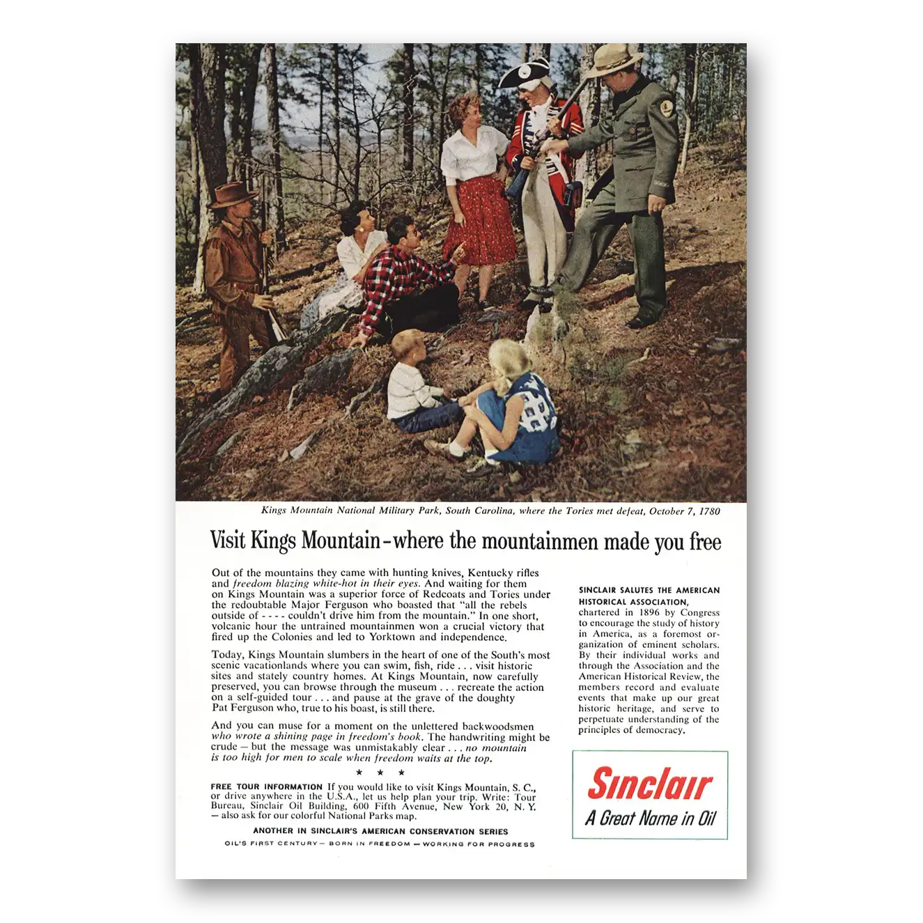 1959 Sinclair Kings Mountain National Military Park SC Vintage Magazine Print Ad