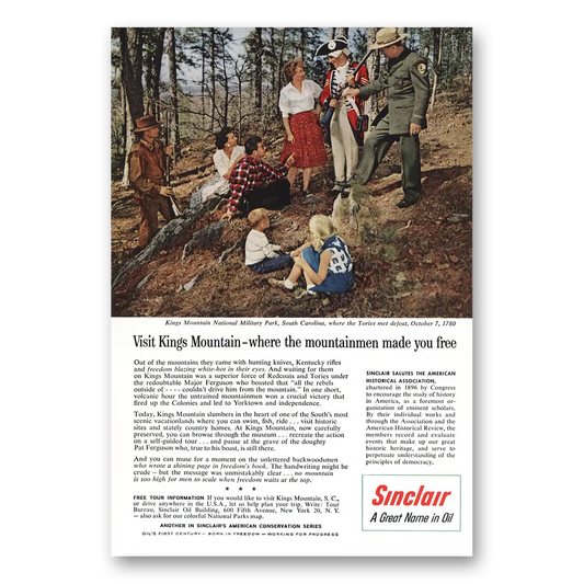 1959 Sinclair Kings Mountain National Military Park SC Vintage Magazine Print Ad