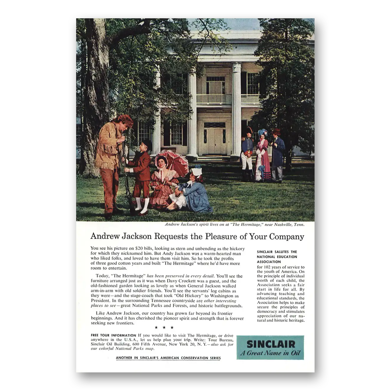 1959 Sinclair Andrew Jackson Requests Pleasure Company Vintage Magazine Print Ad