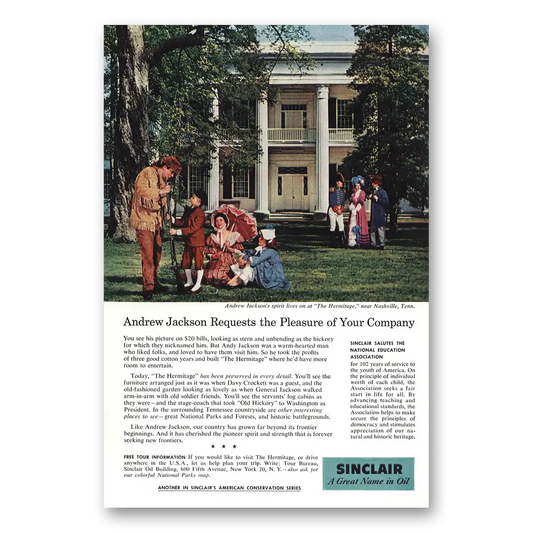 1959 Sinclair Andrew Jackson Requests Pleasure Company Vintage Magazine Print Ad