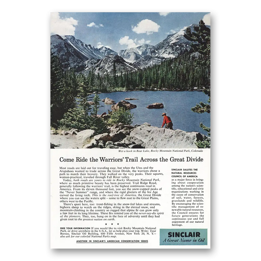 1959 Sinclair Bear Lake Come Ride the Warriors Trail Vintage Magazine Print Ad