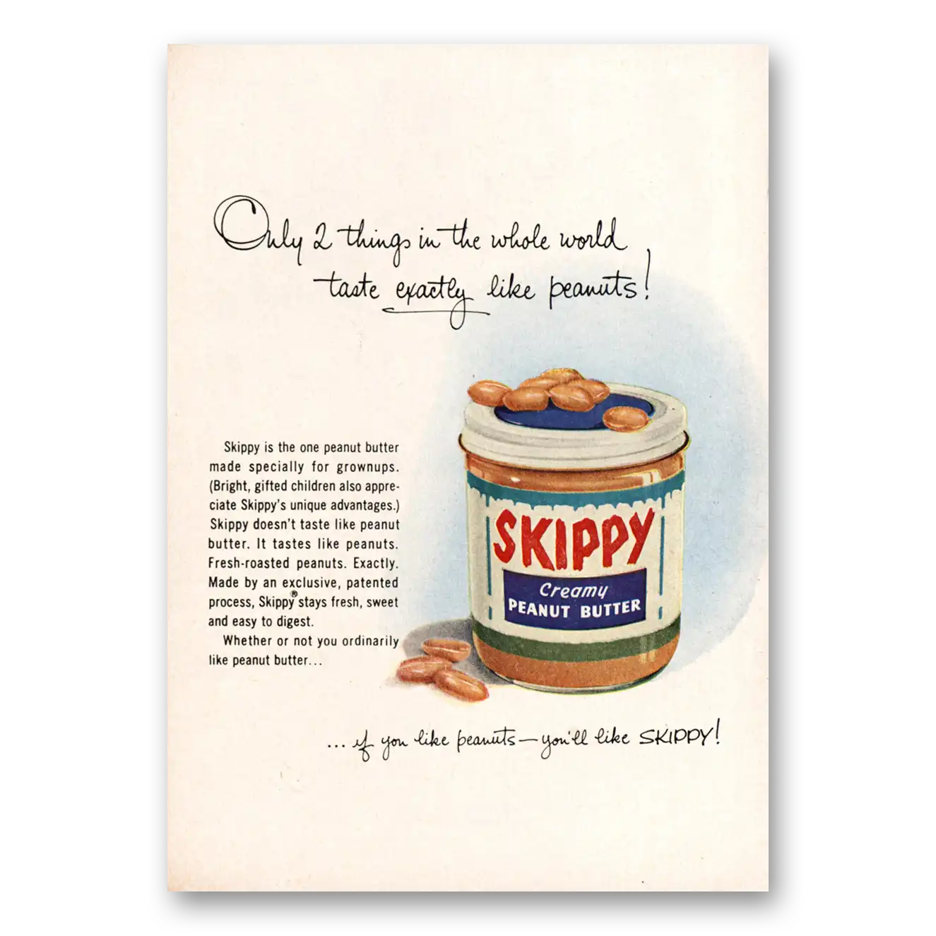 1959 Skippy Peanut Butter Only 2 Things in the Whole World Vintage Magazine Print Ad