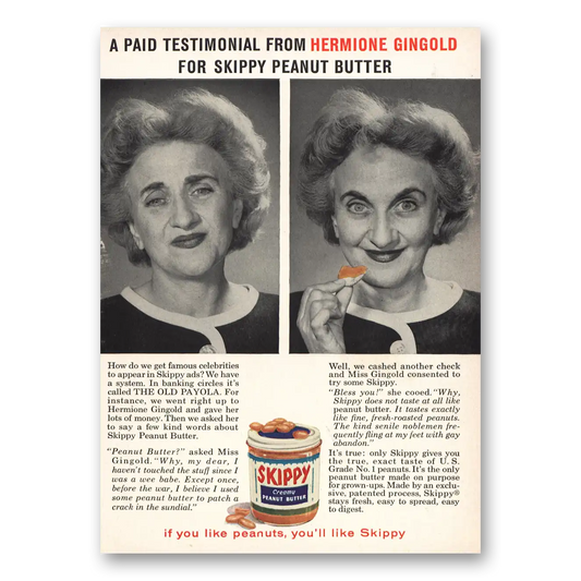 1959 Skippy Peanut Butter Hermione Gingold Vintage Magazine Print Ad