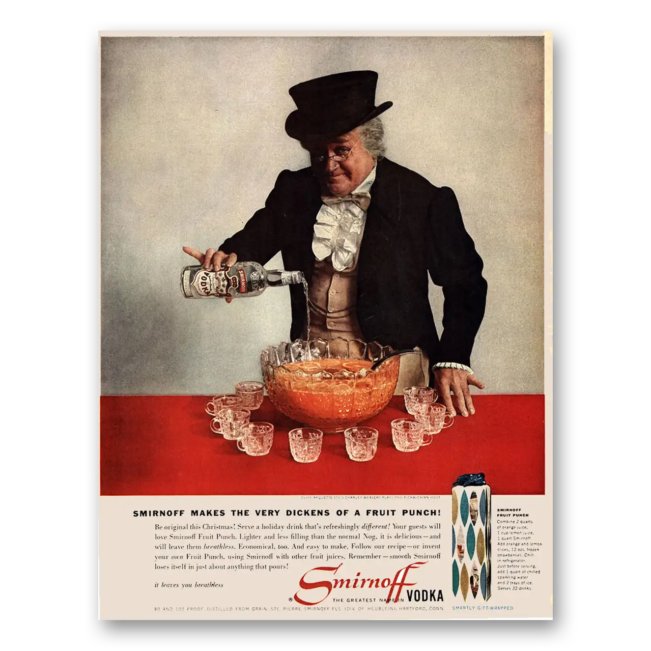 1959 Smirnoff Vodka Makes the Very Dickens of Fruit Punch Vintage Magazine Print Ad