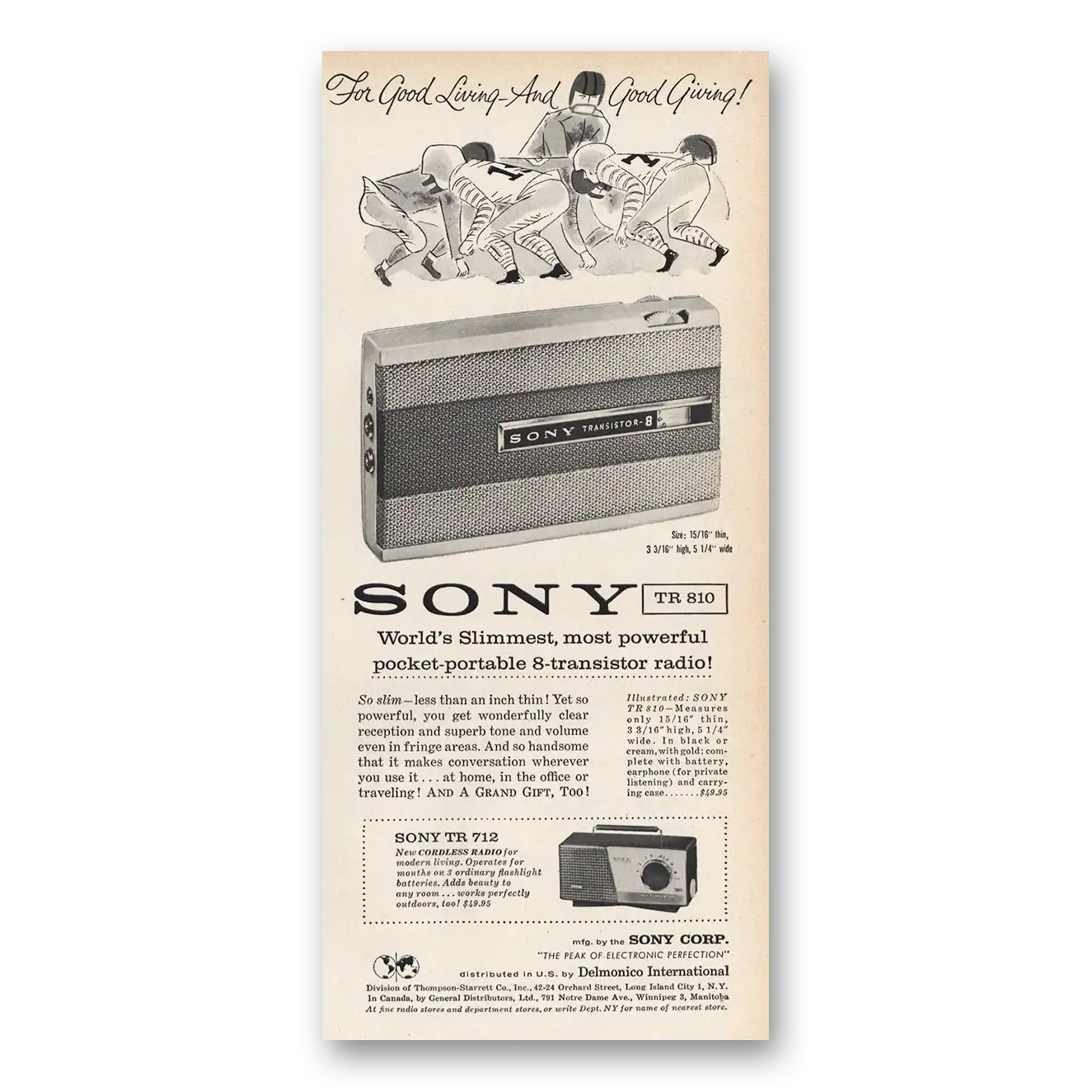 1959 Sony Radio Worlds Slimmest Most Powerful Pocket Portable Vintage Magazine Print Ad