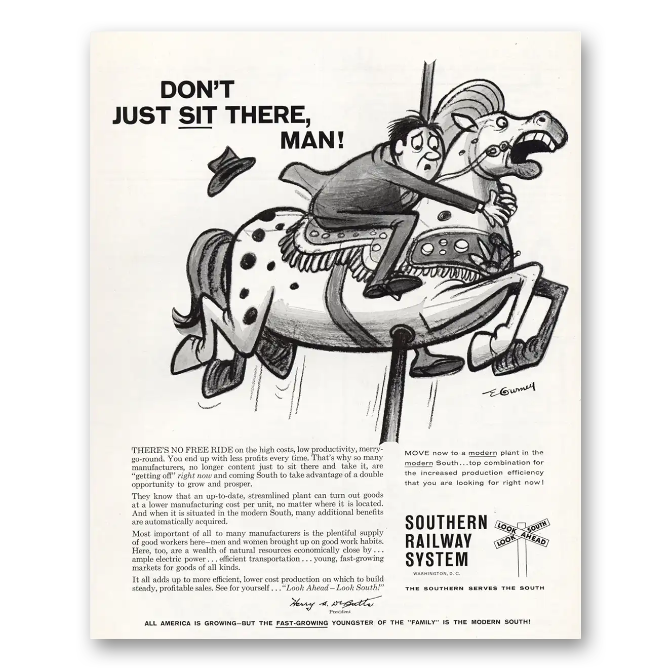 1959 Southern Railway Don’t Just Sit There Man Vintage Magazine Print Ad