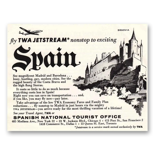 1959 Spain TWA Jetstream Nonstop Vintage Magazine Print Ad