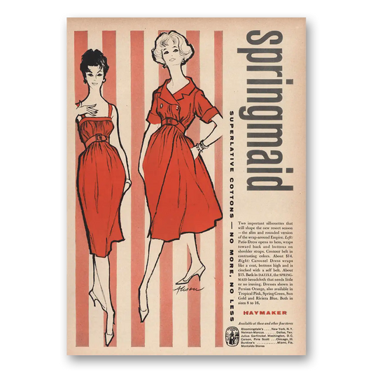 1959 Springmaid Fabrics Two Important Silhouettes Vintage Magazine Print Ad