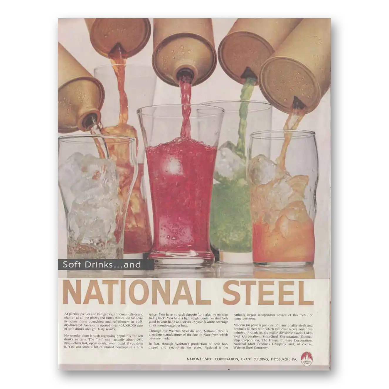 1959 National Steel Soft Drinks and National Steel Vintage Magazine Print Ad