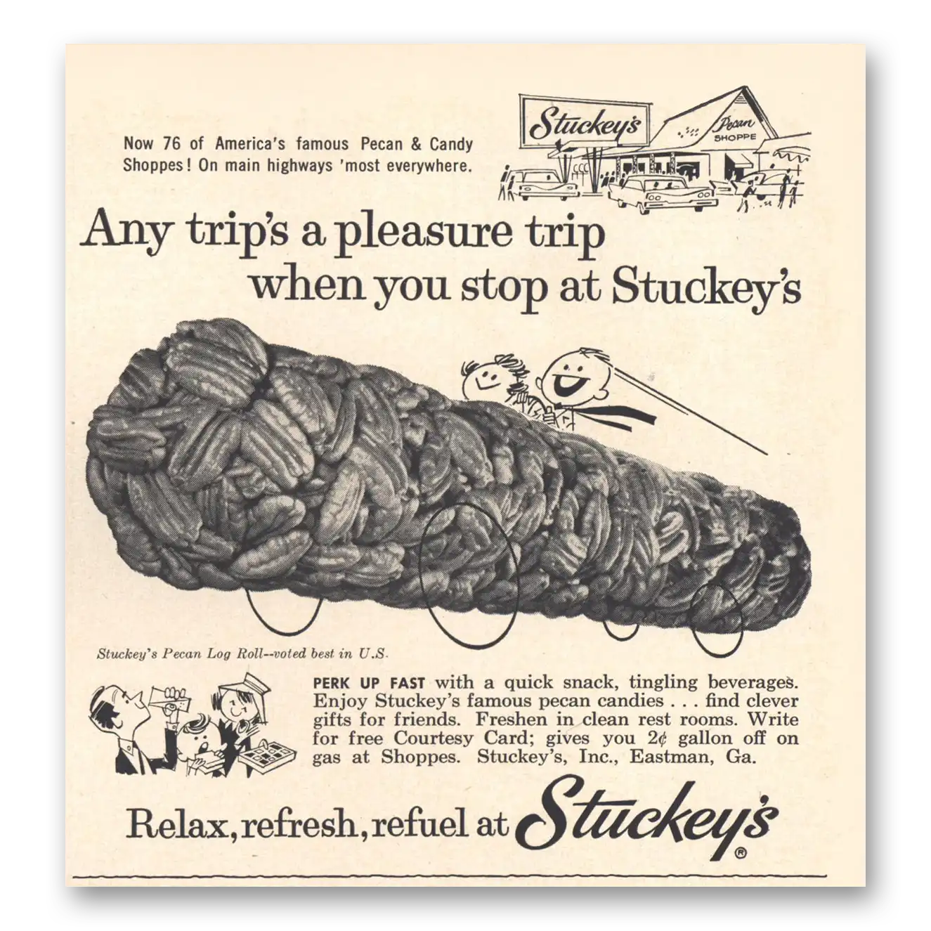 1959 Stuckeys Restaurants Any Trips a Pleasure Trip Perk Up Fast Vintage Magazine Print Ad