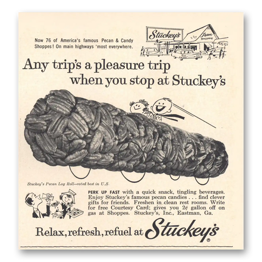 1959 Stuckeys Restaurants Any Trips a Pleasure Trip Perk Up Fast Vintage Magazine Print Ad