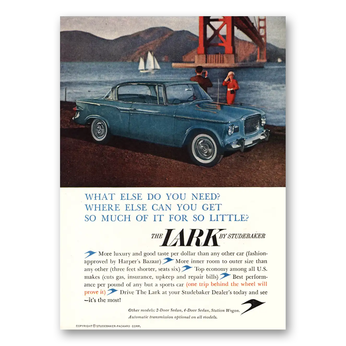 1959 Studebaker Lark What Else Do You Need Bridge Vintage Magazine Print Ad