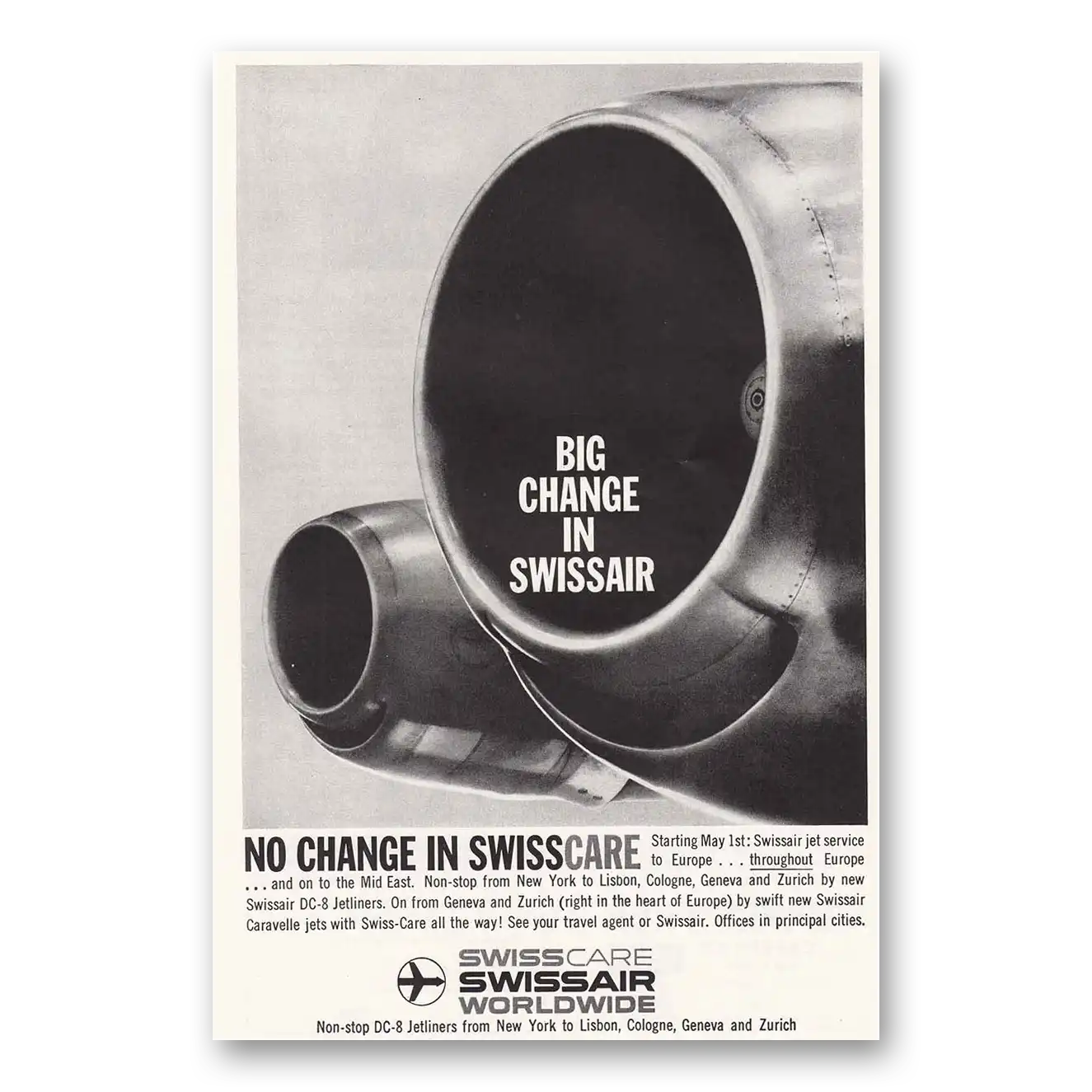 1959 Swissair Big Change is Swissair Vintage Magazine Print Ad