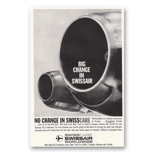 1959 Swissair Big Change is Swissair Vintage Magazine Print Ad