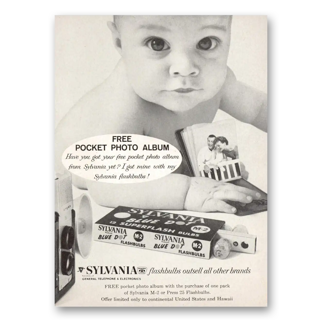 1959 Sylvania Flashbulbs Pocket Photo Album Vintage Magazine Print Ad