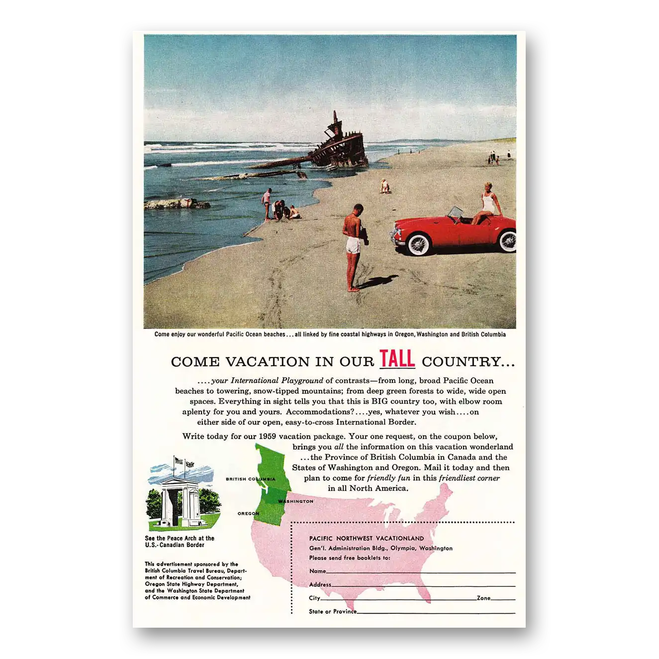 1959 Pacific Northwest Vacationland Tall Country Vintage Magazine Print Ad