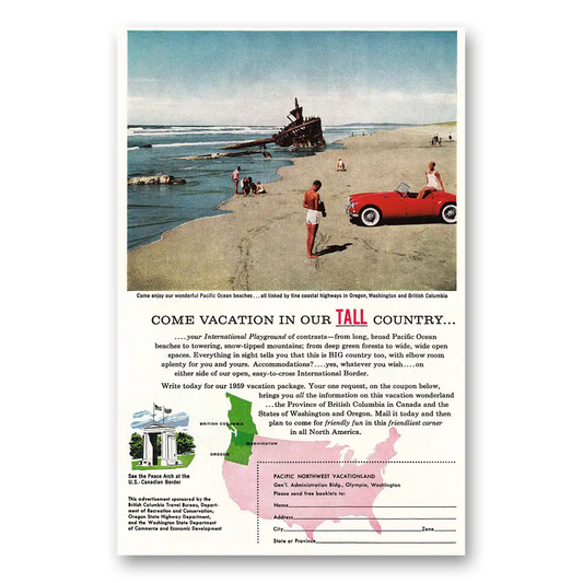 1959 Pacific Northwest Vacationland Tall Country Vintage Magazine Print Ad