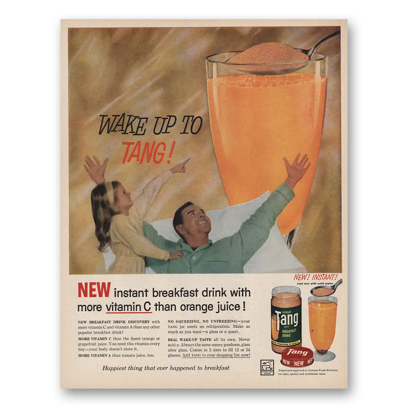 1959 Tang Wake Up to Tang Breakfast Drink Vintage Magazine Print Ad