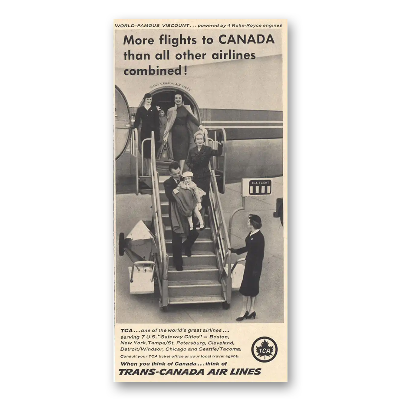 1959 TCA Air Canada More Flights to Canada Stairs Vintage Magazine Print Ad