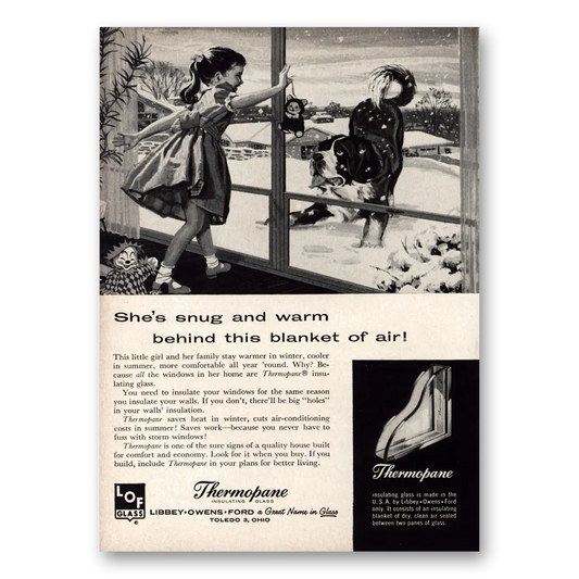 1959 Thermopane Insulating Glass Snug and Warm Behind This Blanket of Air Vintage Magazine Print Ad