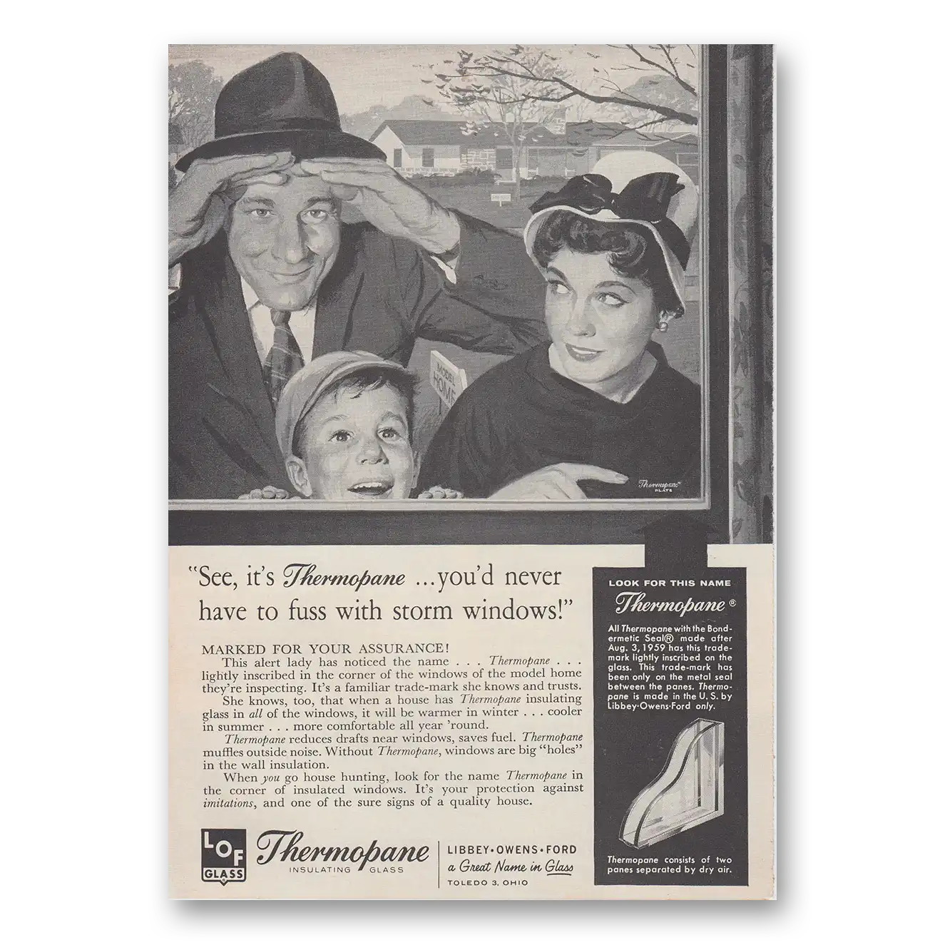 1959 Thermopane Insulating Glass You'd Never Have to Fuss With Storm Windows Vintage Magazine Print Ad