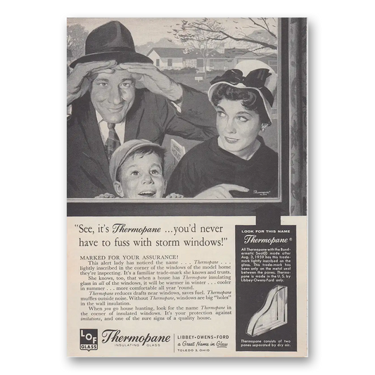 1959 Thermopane Insulating Glass You'd Never Have to Fuss With Storm Windows Vintage Magazine Print Ad