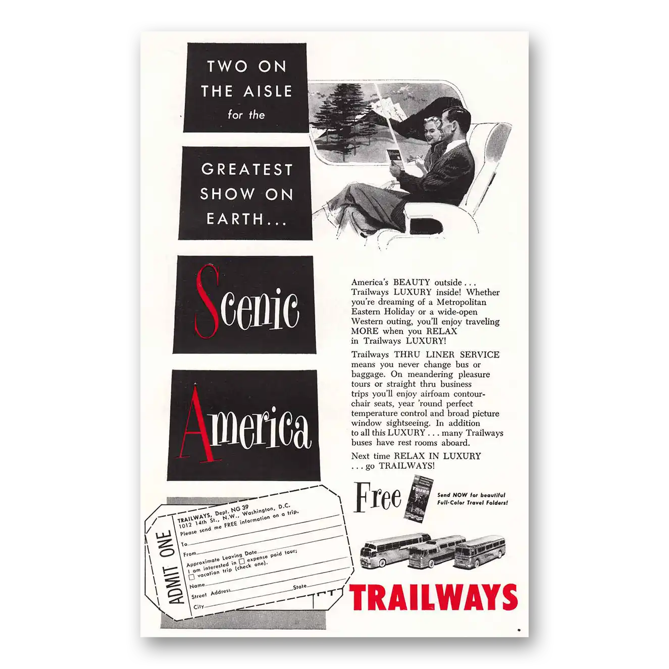 1959 Trailways Two On the Aisle Vintage Magazine Print Ad