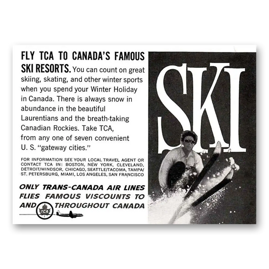 1959 TCA Air Canada Fly TCA to Canadas Famous Ski Resorts Vintage Magazine Print Ad