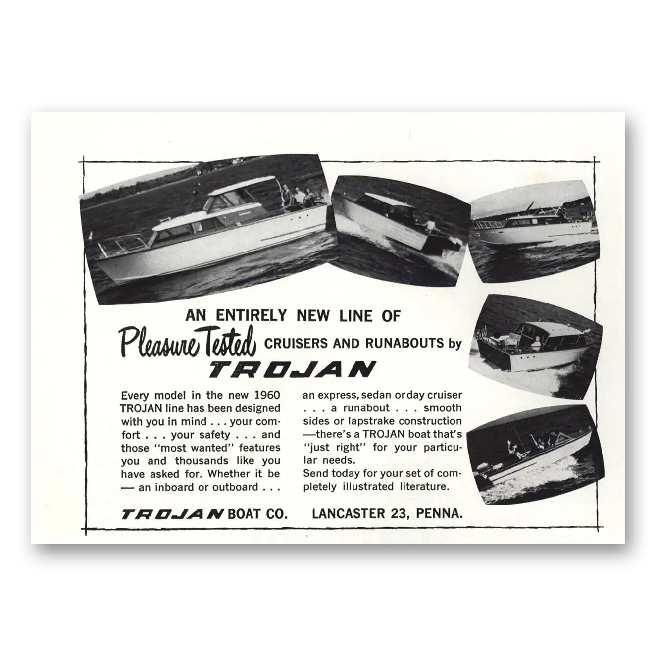 1959 Trojan Boat Pleasure Tested Vintage Magazine Print Ad