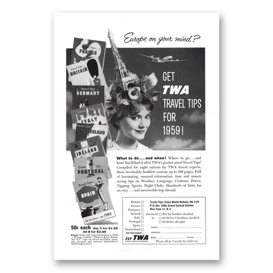 1959 TWA Airlines Get TWA Travel Tips Vintage Magazine Print Ad