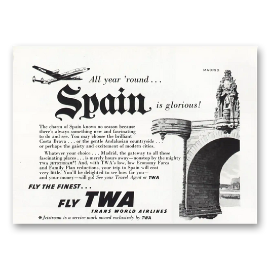 1959 TWA Airlines All Year Round Spain Is Glorious Vintage Magazine Print Ad