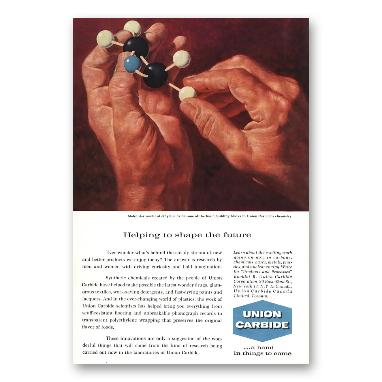 1959 Union Carbide Molecular Model Helping to Shape the Future Vintage Magazine Print Ad