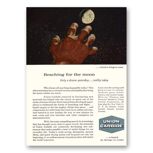 1959 Union Carbide Reaching for the Moon Vintage Magazine Print Ad