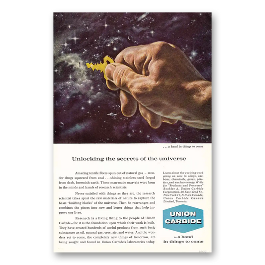 1959 Union Carbide Unlocking the Secrets of the Universe Vintage Magazine Print Ad